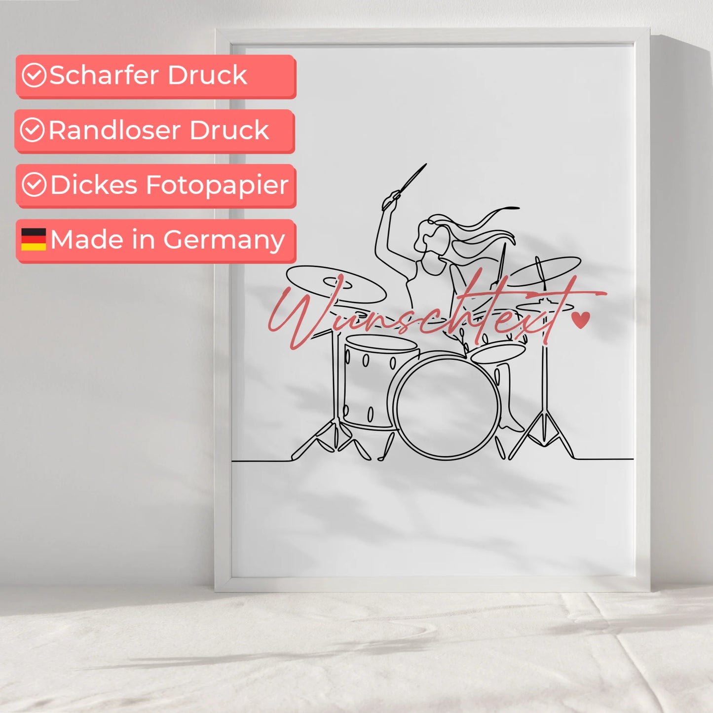 Personalisiertes Poster Lineart Schlagzeug Geschenk Tochter & Schwester für Schlagzeuger Schlagzeugerin Drums