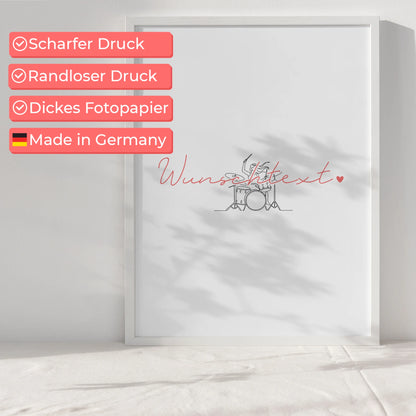 Lineart Poster Personalisiert Schlagzeug Geschenk Tochter & Schwester für Schlagzeuger Schlagzeugerin Drums