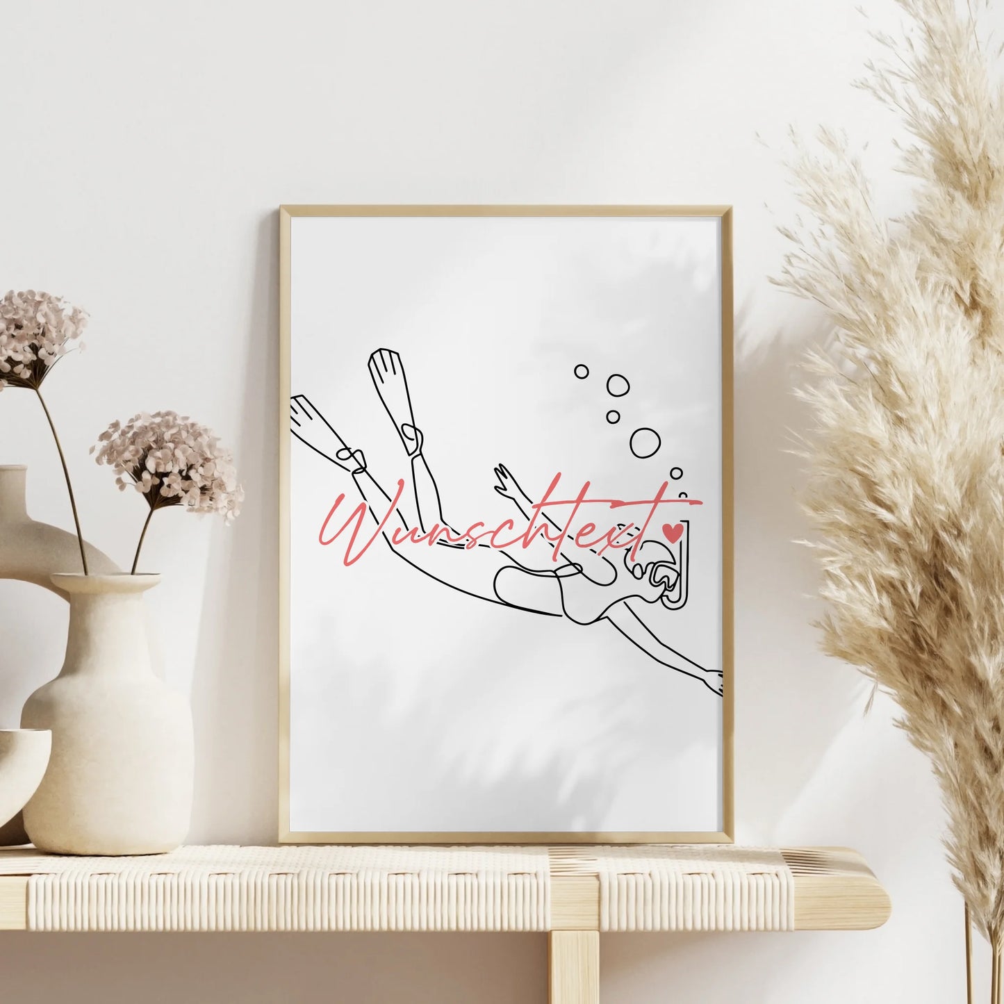 Lineart Poster Schnorcheln Geschenk Tochter & Schwester für Schnorchler Schnorchlerin Snorkeling