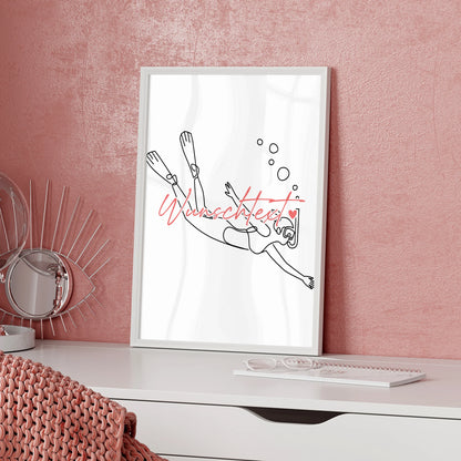 Lineart Poster Schnorcheln Geschenk Tochter & Schwester für Schnorchler Schnorchlerin Snorkeling