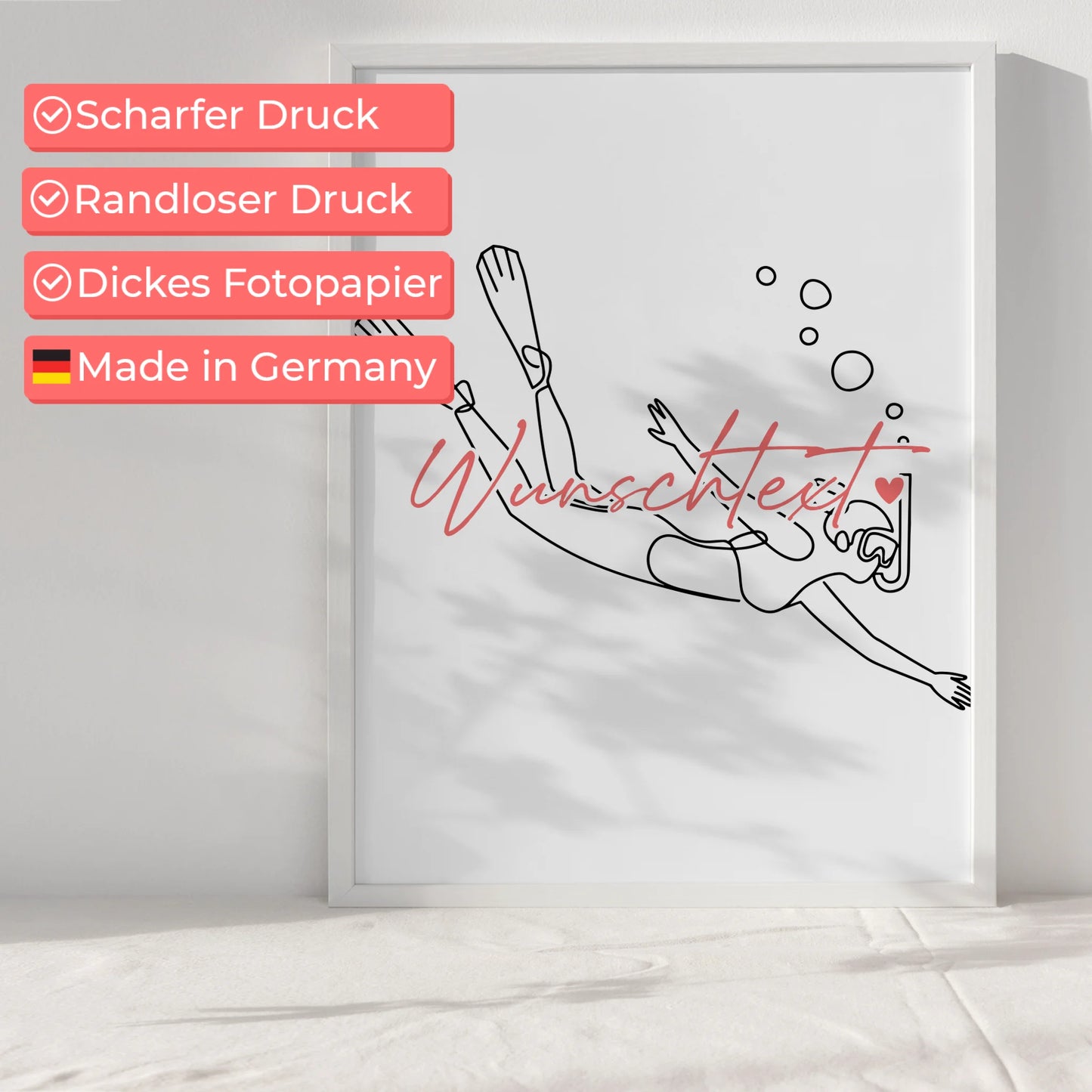 Lineart Poster Schnorcheln Geschenk Tochter & Schwester für Schnorchler Schnorchlerin Snorkeling