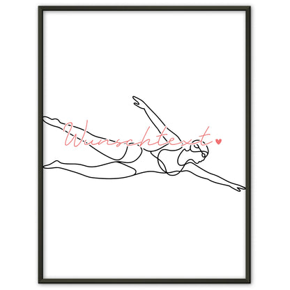 Personalisiertes Poster Lineart Schwimmen Geschenk Tochter & Schwester für Schwimmer Schwimmerin To swim