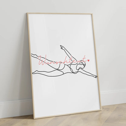 Personalisiertes Poster Lineart Schwimmen Geschenk Tochter & Schwester für Schwimmer Schwimmerin To swim