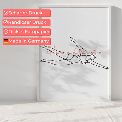 Personalisiertes Poster Lineart Schwimmen Geschenk Tochter & Schwester für Schwimmer Schwimmerin To swim