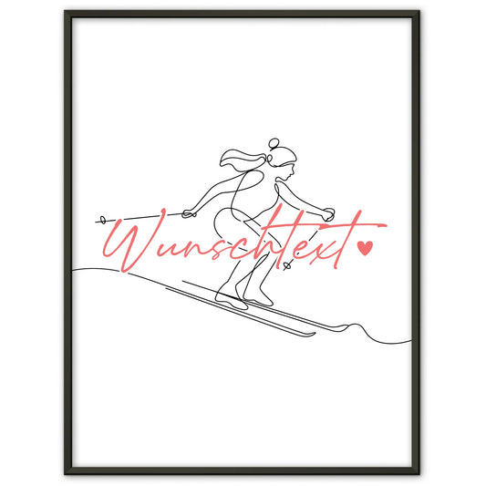 Lineart Poster Personalisiert Skifahren Geschenk Tochter & Schwester für Skifahrer Skifahrerin To ski