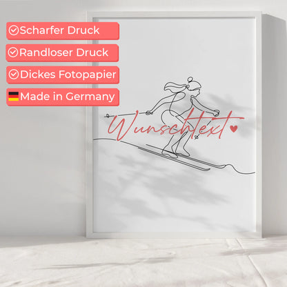 Lineart Poster Personalisiert Skifahren Geschenk Tochter & Schwester für Skifahrer Skifahrerin To ski
