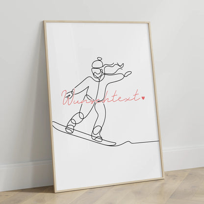Lineart Poster Snowboarden Geschenk Tochter & Schwester für Snowboarder Snowboarderin Snowboarding