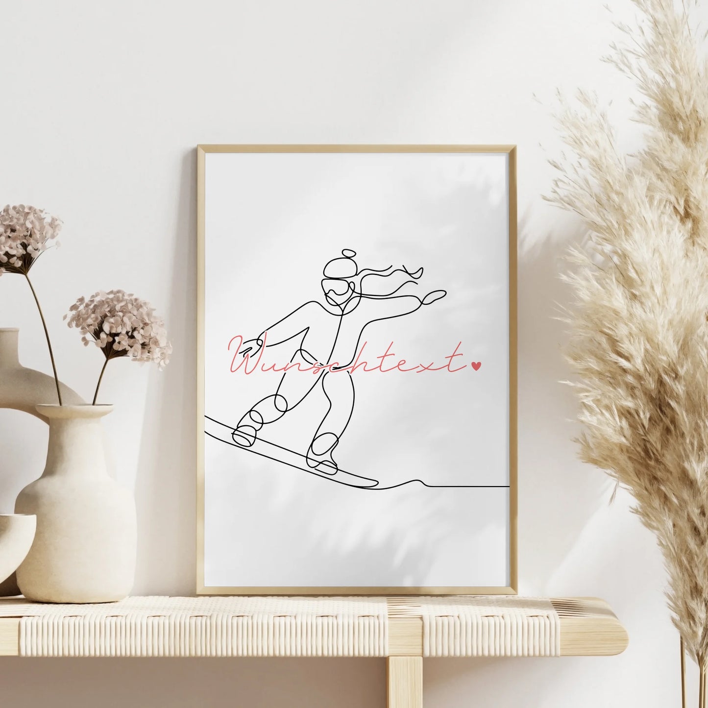 Lineart Poster Snowboarden Geschenk Tochter & Schwester für Snowboarder Snowboarderin Snowboarding
