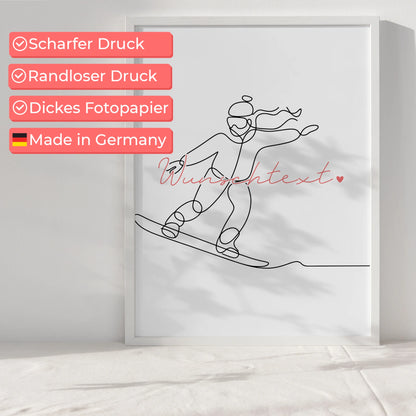 Lineart Poster Snowboarden Geschenk Tochter & Schwester für Snowboarder Snowboarderin Snowboarding