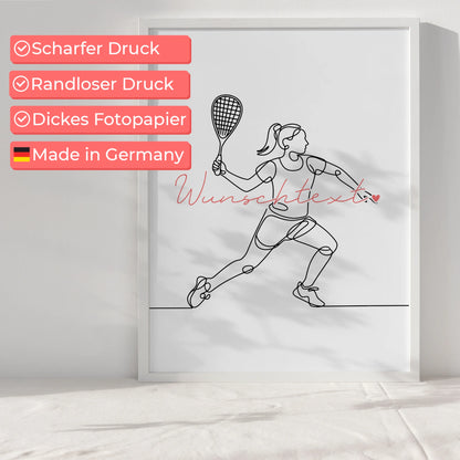 Lineart Poster Personalisiert Squash Geschenk Tochter & Schwester für Squashspieler Squashspielerin squash