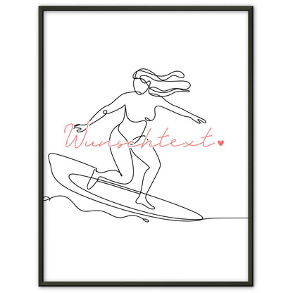 Personalisiertes Poster Lineart Surfen Geschenk Tochter & Schwester für Surfer Surferin surfing