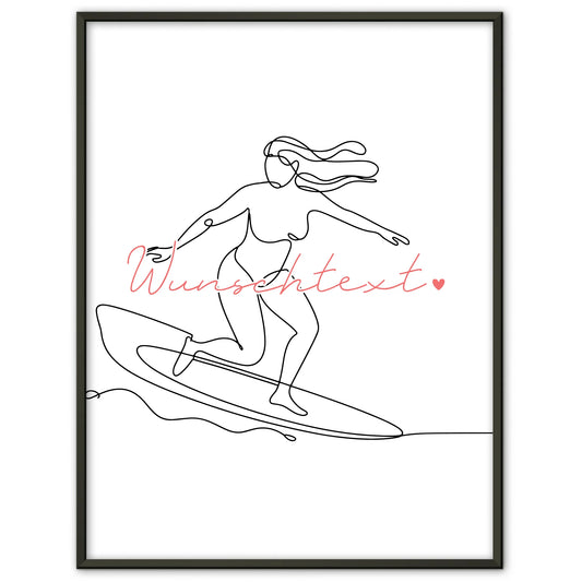 Personalisiertes Poster Lineart Surfen Geschenk Tochter & Schwester für Surfer Surferin surfing