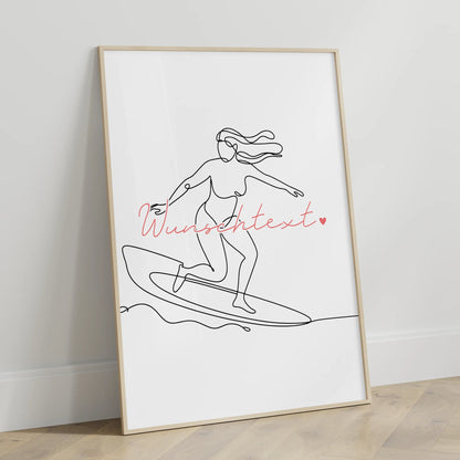 Personalisiertes Poster Lineart Surfen Geschenk Tochter & Schwester für Surfer Surferin surfing