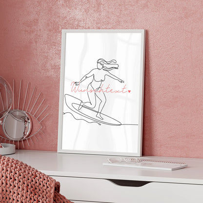 Personalisiertes Poster Lineart Surfen Geschenk Tochter & Schwester für Surfer Surferin surfing