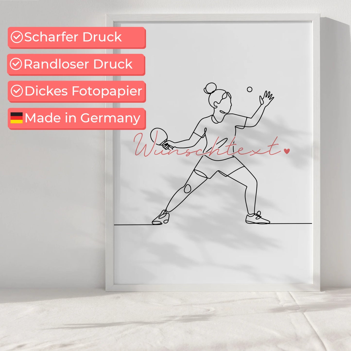 Lineart Poster Personalisiert Tischtennis Geschenk Tochter & Schwester für Tischtennisspieler Tischtennisspielerin Table tennis