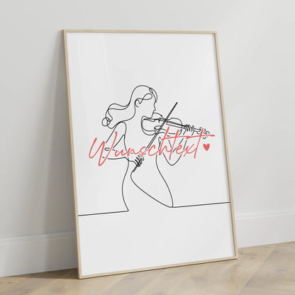 Lineart Poster Personalisiert Violine Geschenk Tochter & Schwester für Violinist Violinistin violin