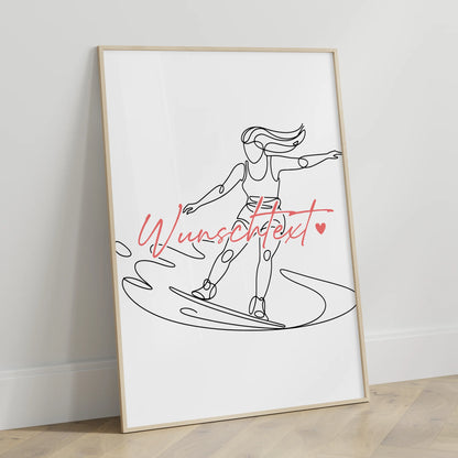 Personalisiertes Poster Lineart Wakeboarden Geschenk Tochter & Schwester für Wakeboarder Wakeboarderin Wakeboarding