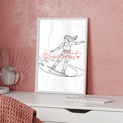 Personalisiertes Poster Lineart Wakeboarden Geschenk Tochter & Schwester für Wakeboarder Wakeboarderin Wakeboarding
