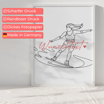 Personalisiertes Poster Lineart Wakeboarden Geschenk Tochter & Schwester für Wakeboarder Wakeboarderin Wakeboarding