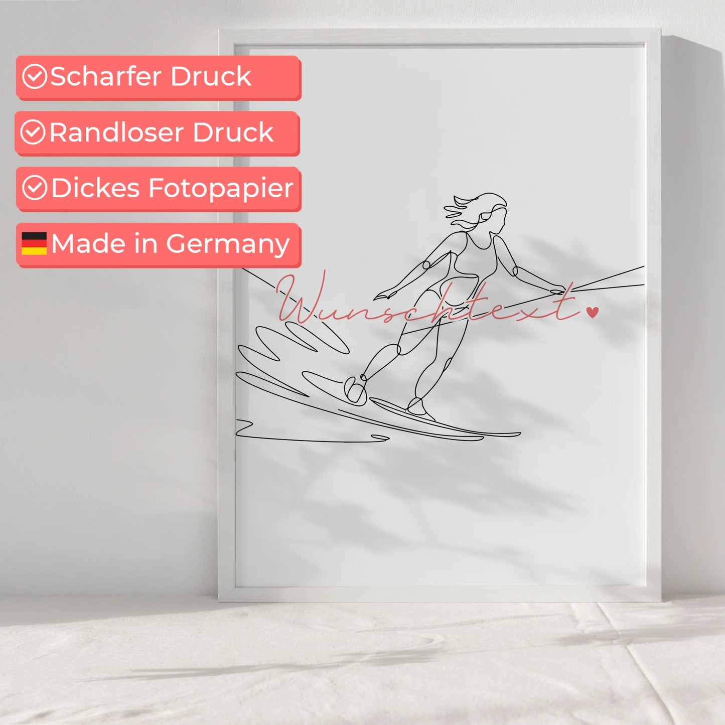 Lineart Poster Personalisiert Wasserskifahren Geschenk Tochter & Schwester für Wasserskifahrer Wasserskifahrerin Go water skiing