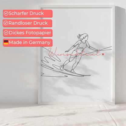 Lineart Poster Personalisiert Wasserskifahren Geschenk Tochter & Schwester für Wasserskifahrer Wasserskifahrerin Go water skiing