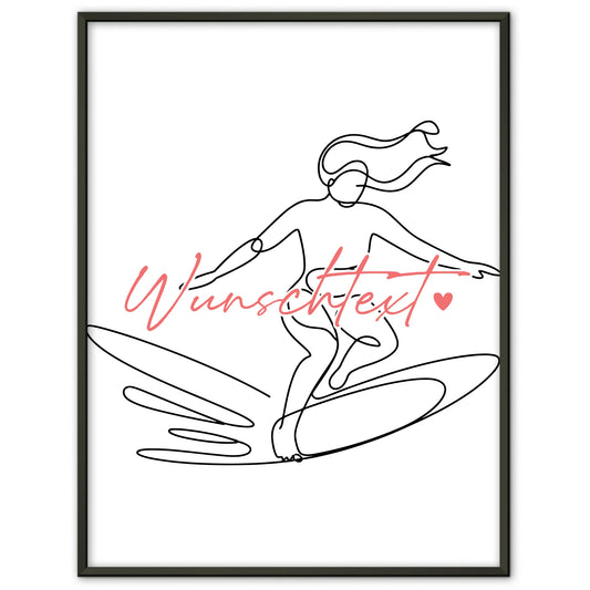 Lineart Poster Wellenreiten Geschenk Tochter & Schwester für Wellenreiter Wellenreiterin Surfing