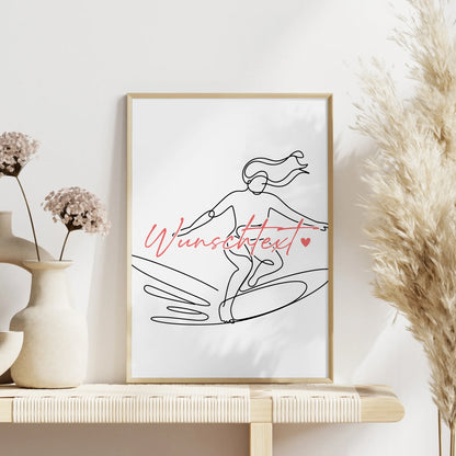 Lineart Poster Wellenreiten Geschenk Tochter & Schwester für Wellenreiter Wellenreiterin Surfing