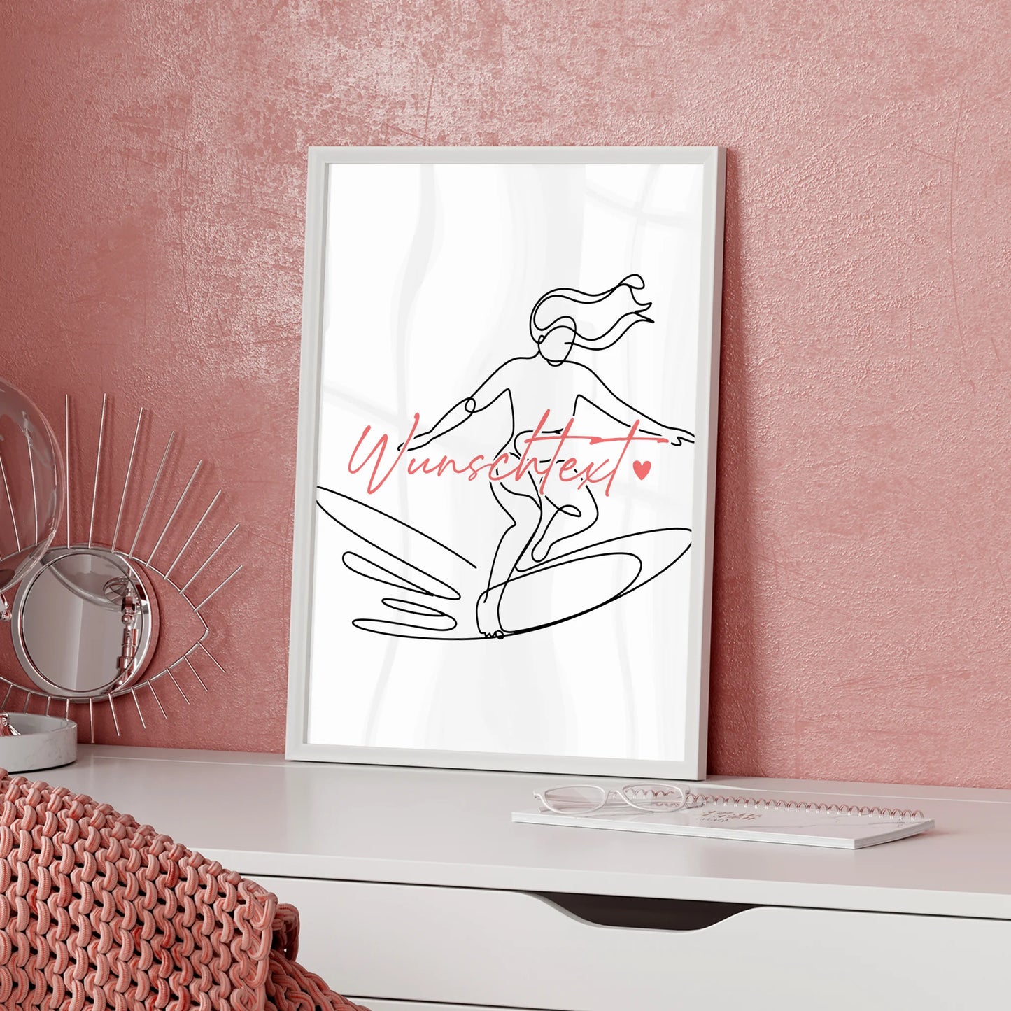 Lineart Poster Wellenreiten Geschenk Tochter & Schwester für Wellenreiter Wellenreiterin Surfing