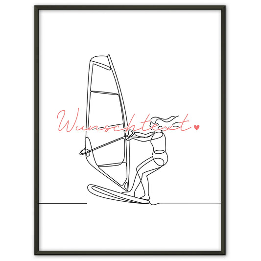 Personalisiertes Poster Lineart Windsurfen Geschenk Tochter & Schwester für Windsurfer Windsurferin Windsurfing