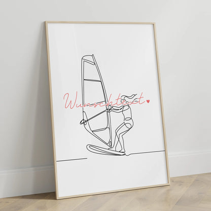 Personalisiertes Poster Lineart Windsurfen Geschenk Tochter & Schwester für Windsurfer Windsurferin Windsurfing