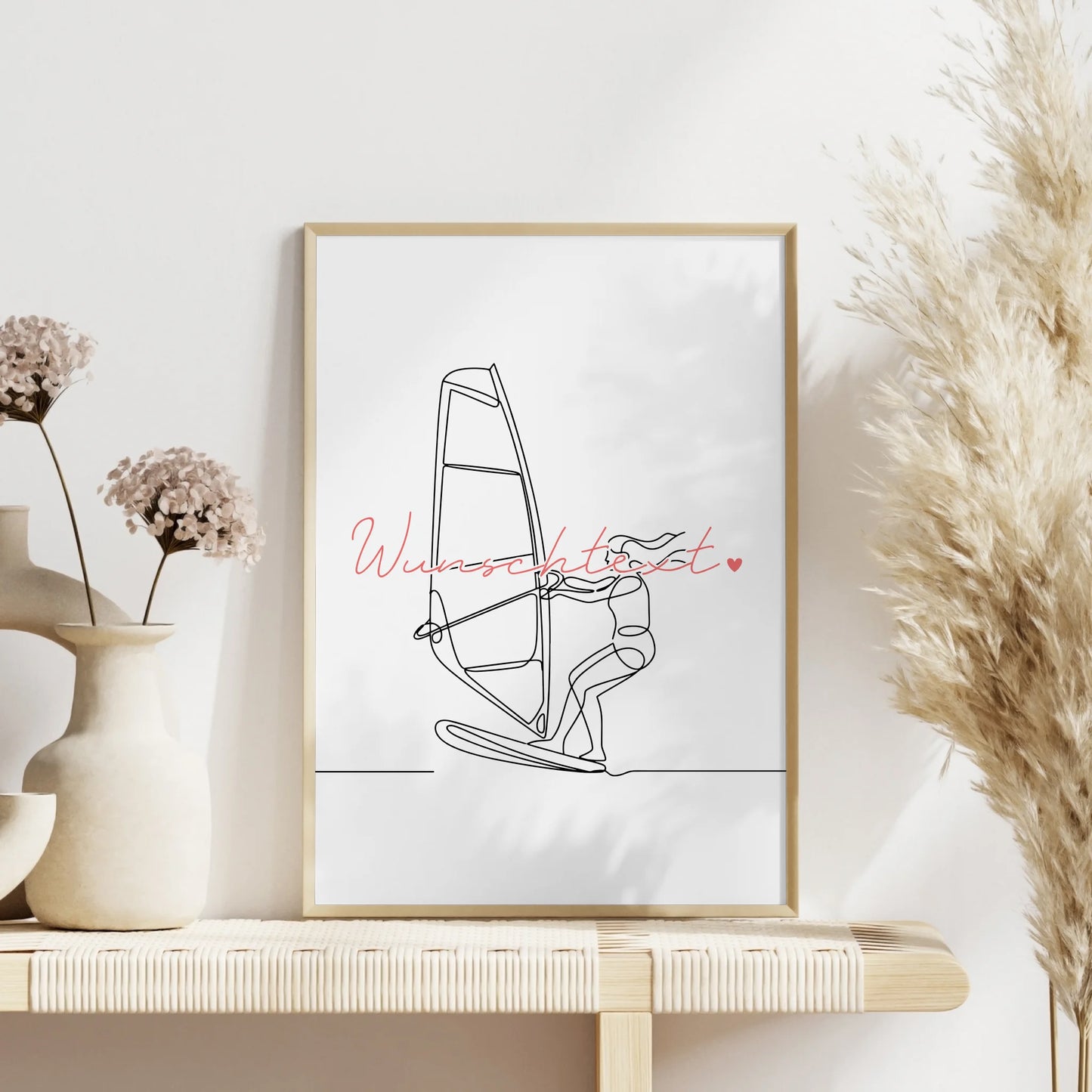 Personalisiertes Poster Lineart Windsurfen Geschenk Tochter & Schwester für Windsurfer Windsurferin Windsurfing