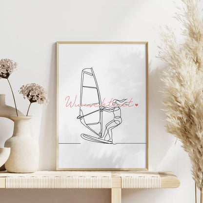 Personalisiertes Poster Lineart Windsurfen Geschenk Tochter & Schwester für Windsurfer Windsurferin Windsurfing