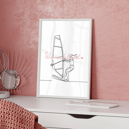 Personalisiertes Poster Lineart Windsurfen Geschenk Tochter & Schwester für Windsurfer Windsurferin Windsurfing