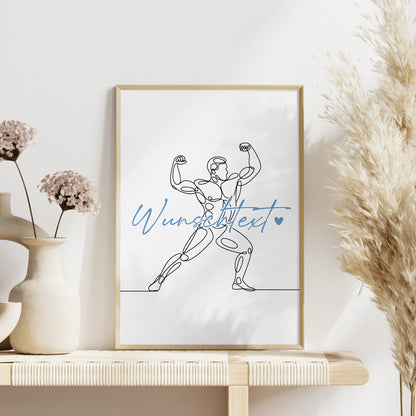 Lineart Poster Personalisiert Bodybuilding Geschenk Sohn & Bruder für Bodybuilder Bodybuilderin Bodybuilding