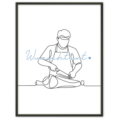Personalisiertes Poster Lineart Fleischer Geschenk Sohn & Bruder für Fleischer Fleischerin butcher