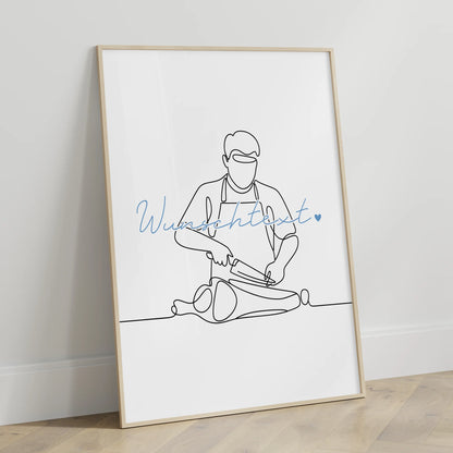 Personalisiertes Poster Lineart Fleischer Geschenk Sohn & Bruder für Fleischer Fleischerin butcher