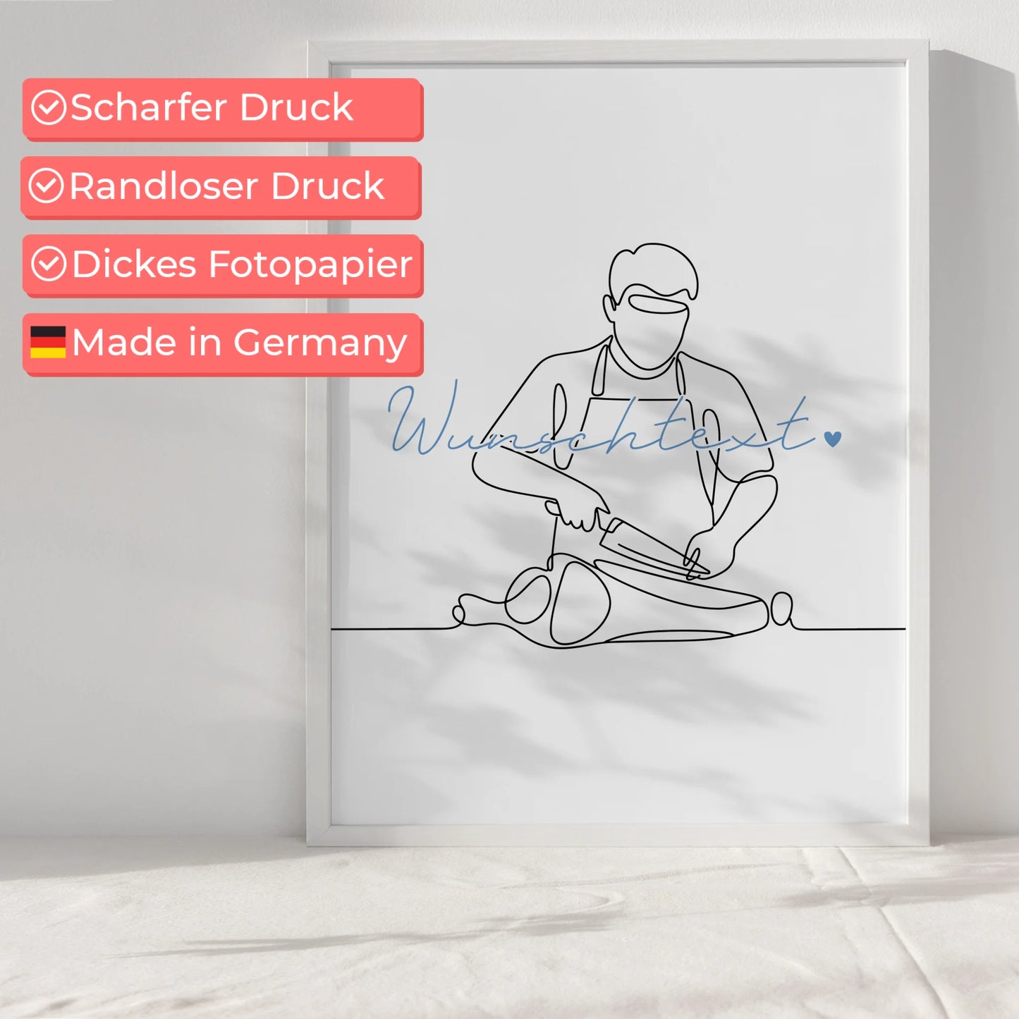 Personalisiertes Poster Lineart Fleischer Geschenk Sohn & Bruder für Fleischer Fleischerin butcher