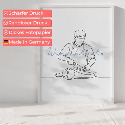 Personalisiertes Poster Lineart Fleischer Geschenk Sohn & Bruder für Fleischer Fleischerin butcher