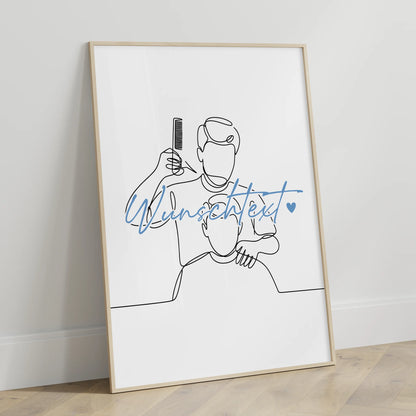 Personalisiertes Poster Lineart Friseur Geschenk Sohn & Bruder für Friseur Friseurin Barber