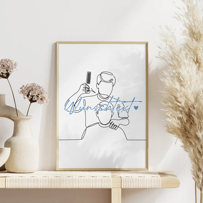 Personalisiertes Poster Lineart Friseur Geschenk Sohn & Bruder für Friseur Friseurin Barber