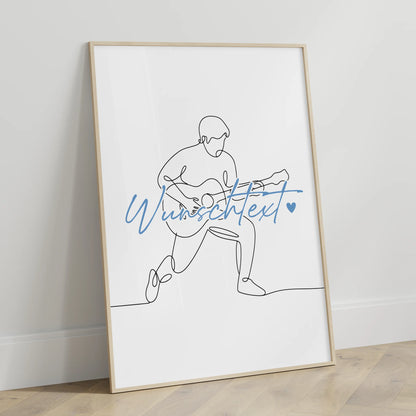 Lineart Poster Personalisiert Gitarre Geschenk Sohn & Bruder für Gitarrist Gitarristin guitar