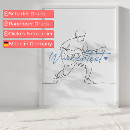 Lineart Poster Personalisiert Gitarre Geschenk Sohn & Bruder für Gitarrist Gitarristin guitar