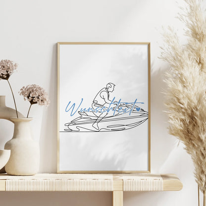 Lineart Poster Personalisiert Jetskifahren Geschenk Sohn & Bruder für Jetskifahrer Jetskifahrerin Jet skiing