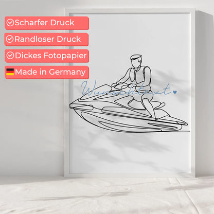 Lineart Poster Jetskifahren Geschenk Sohn & Bruder für Jetskifahrer Jetskifahrerin Jet skiing