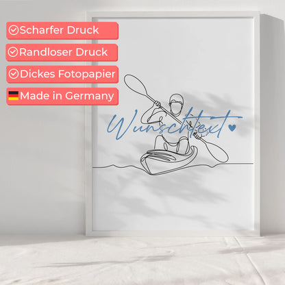 Personalisiertes Poster Lineart Kajakfahren Geschenk Sohn & Bruder für Kajakfahrer Kajakfahrerin Kayaking