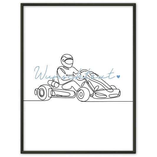 Lineart Poster Personalisiert Kartrennen Geschenk Sohn & Bruder für Kartfahrer Kartfahrerin Kart racing