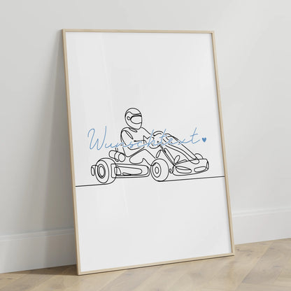Lineart Poster Personalisiert Kartrennen Geschenk Sohn & Bruder für Kartfahrer Kartfahrerin Kart racing