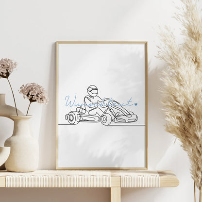 Lineart Poster Personalisiert Kartrennen Geschenk Sohn & Bruder für Kartfahrer Kartfahrerin Kart racing