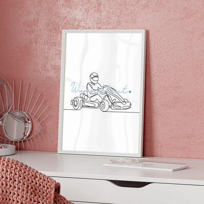 Lineart Poster Personalisiert Kartrennen Geschenk Sohn & Bruder für Kartfahrer Kartfahrerin Kart racing