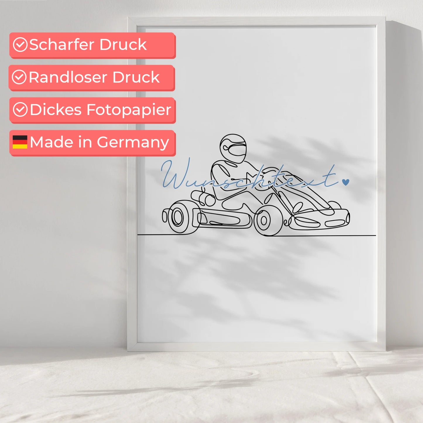 Lineart Poster Personalisiert Kartrennen Geschenk Sohn & Bruder für Kartfahrer Kartfahrerin Kart racing